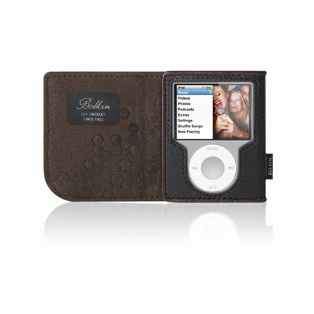 Housse portefeuille en cuir (iPod nano) - Noir/Chocolat